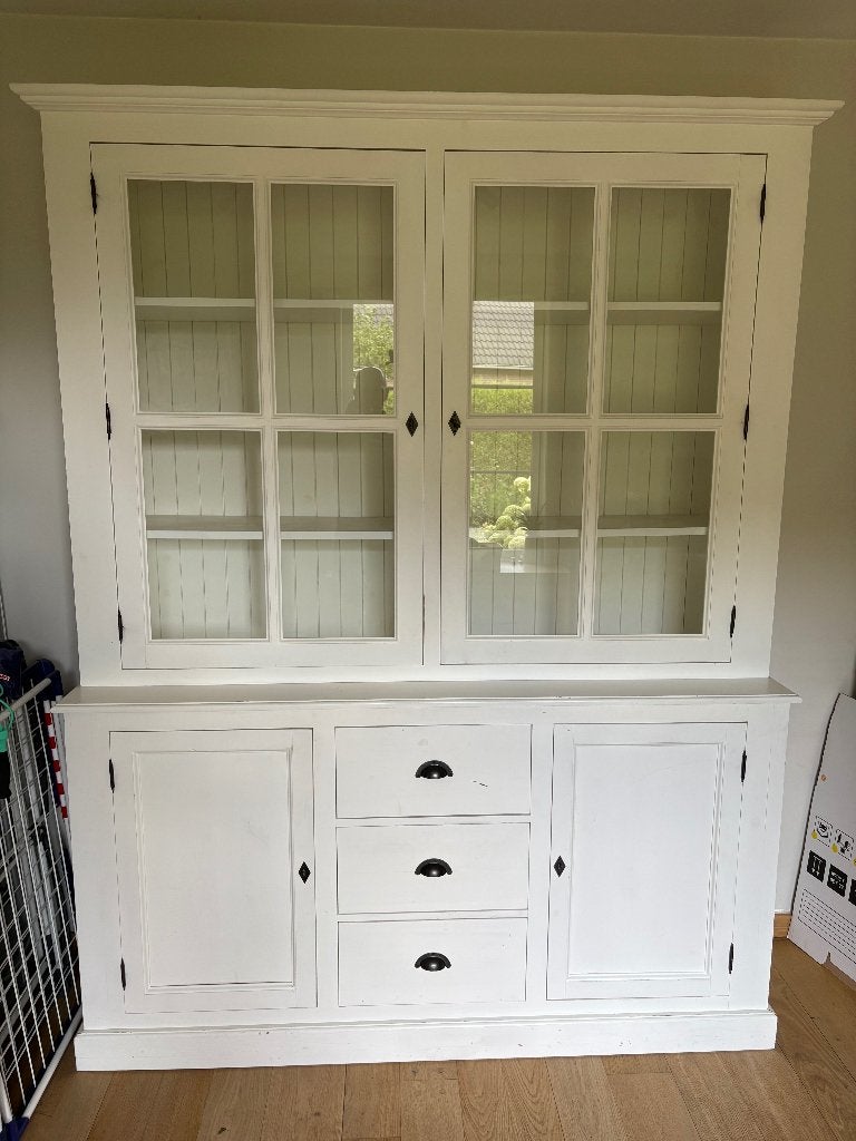 witte vitrinekast, Huis en Inrichting, Kasten | Vitrinekasten, Gebruikt, 200 cm of meer, 150 tot 200 cm, 50 tot 75 cm, Met lade(s)