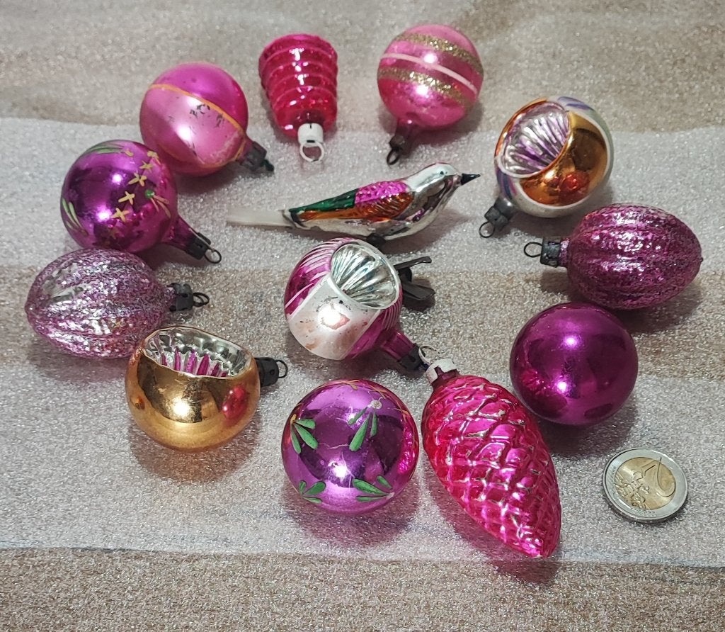 Set van 13 vintage kerstballen in roze tinten, Diversen, Ophalen of Verzenden