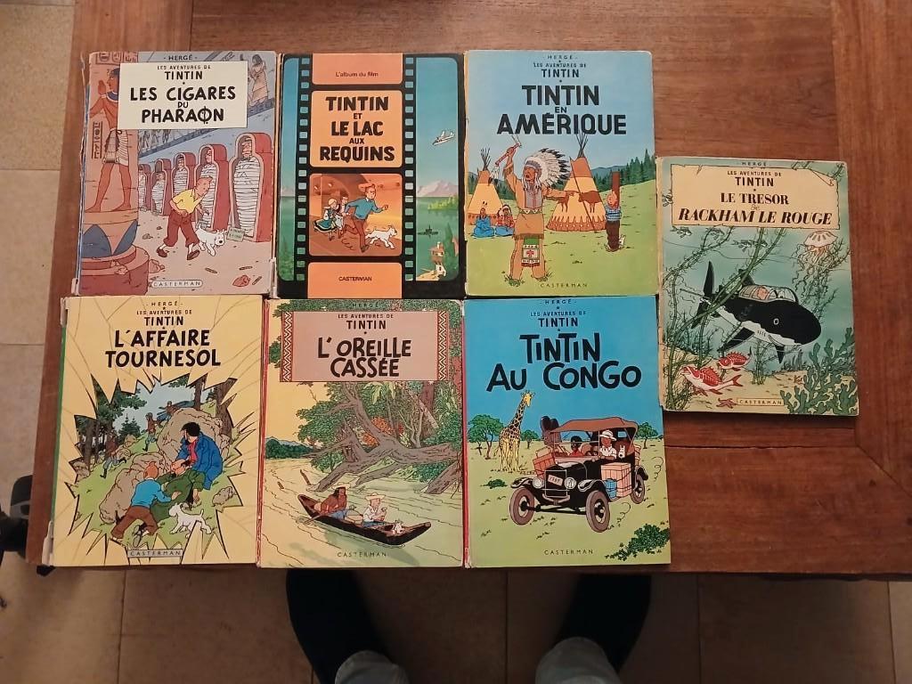 7 BD Tintin Vintage en état satisfaisant, Livres, Plusieurs BD, Enlèvement ou Envoi, Utilisé, Hergé