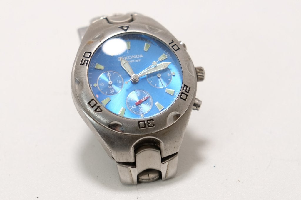 Montre Homme Sekonda Chrono Style – Cadran Bleu – 50m, Montre-bracelet, Enlèvement ou Envoi, Acier, Utilisé