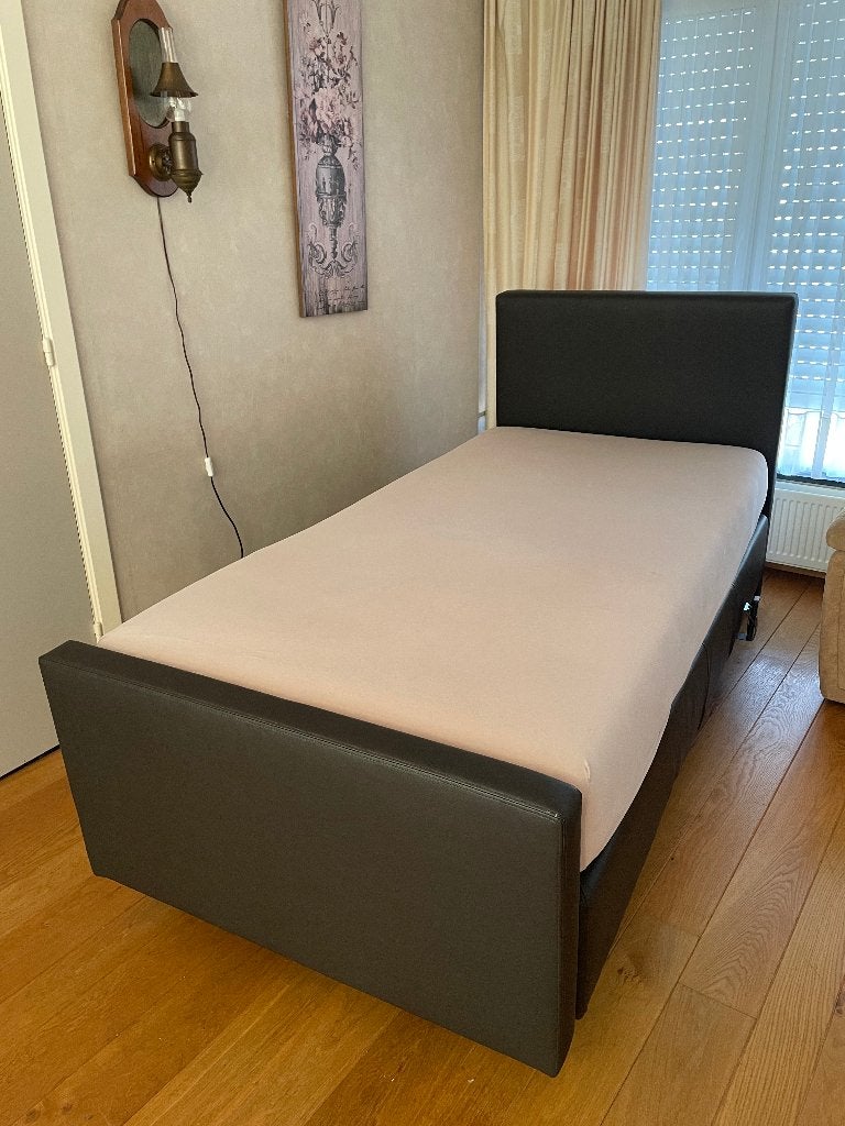 boxspring leder, Huis en Inrichting, Ophalen, Overige materialen, Eenpersoons, Bruin