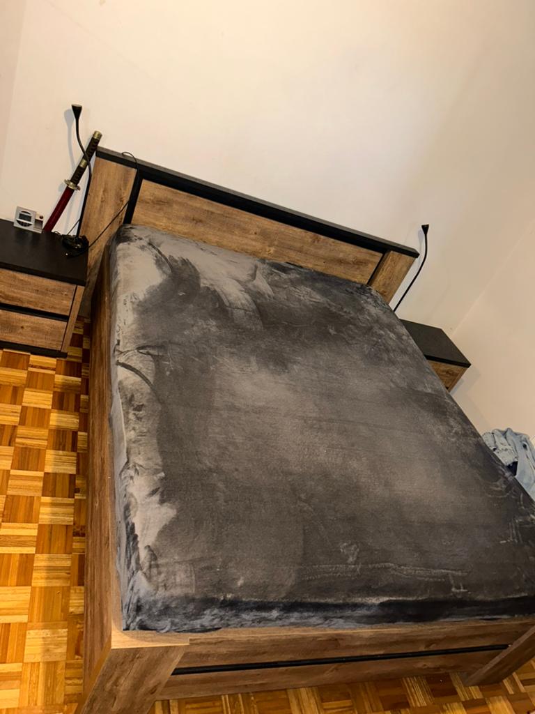 Bed + 2 nachtkastjes – Industriële stijl hout/zwart, Enlèvement, Comme neuf