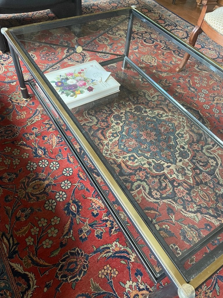 glazen salontafel, Huis en Inrichting, Tafels | Salontafels, Ophalen, Gebruikt, 100 tot 150 cm, 50 tot 100 cm