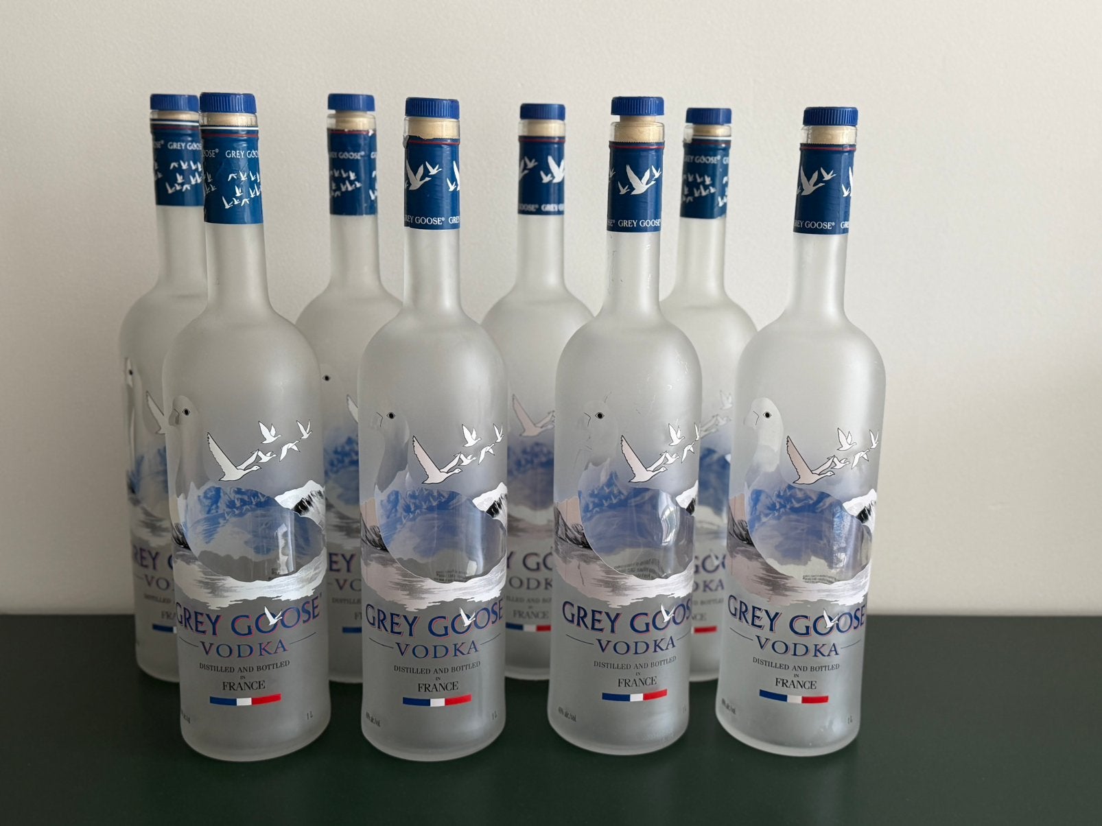 8 lege flessen Grey Goose van 1L, Ophalen of Verzenden, Gebruikt