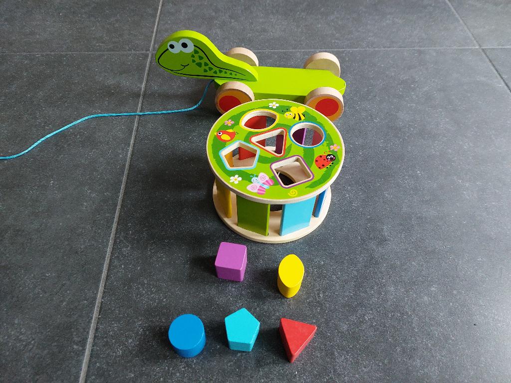 Trekschildpad met houten blokken - speelgoed +18maanden, Ophalen