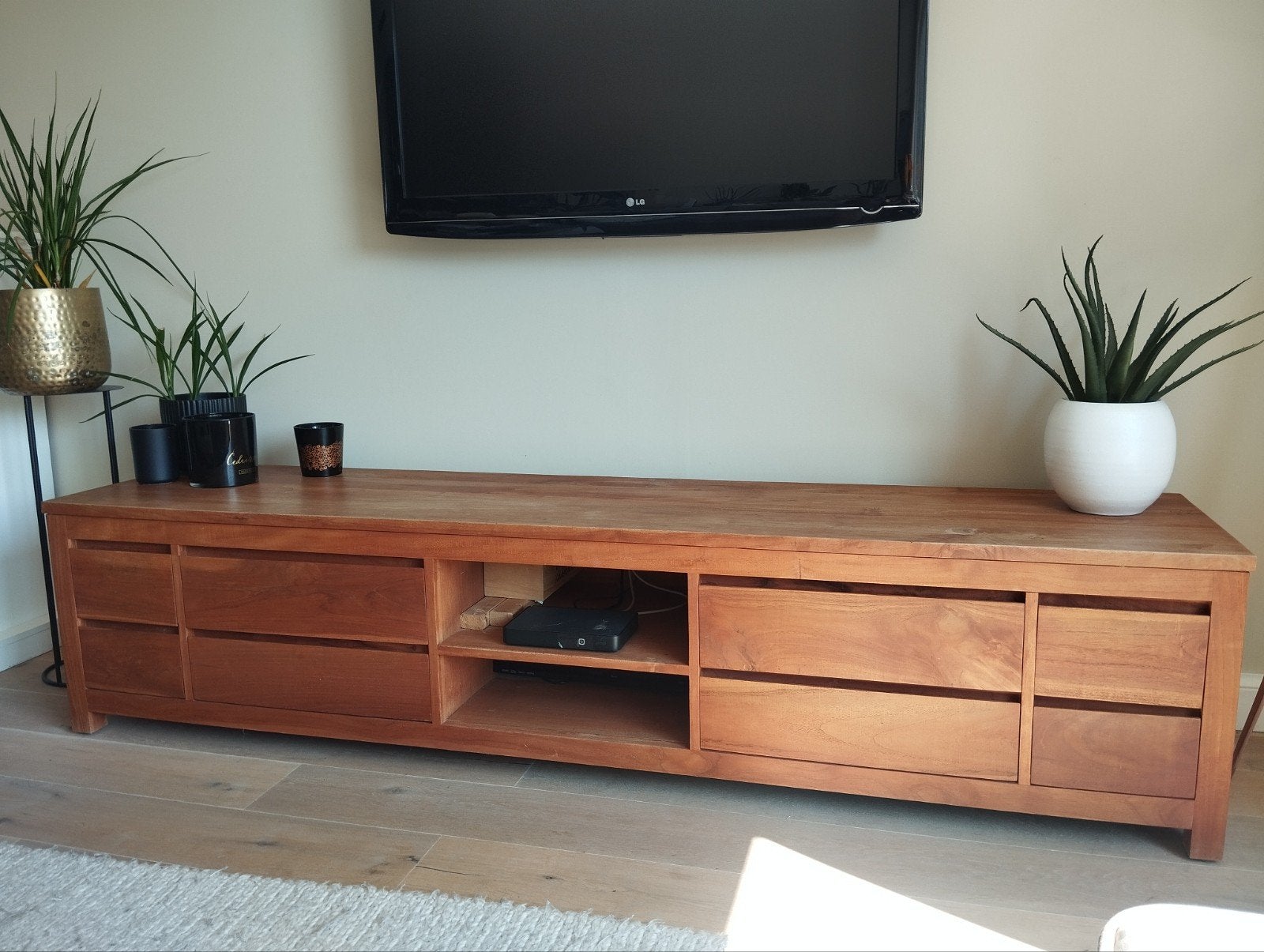 TV meubel in massieve teak, Ophalen, Teakhout, Zo goed als nieuw, 200 cm of meer