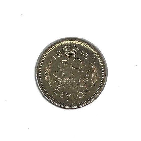 Ceylon, 50 Cents 1943., Postzegels en Munten, Ophalen of Verzenden, Zuid-Azië, Losse munt