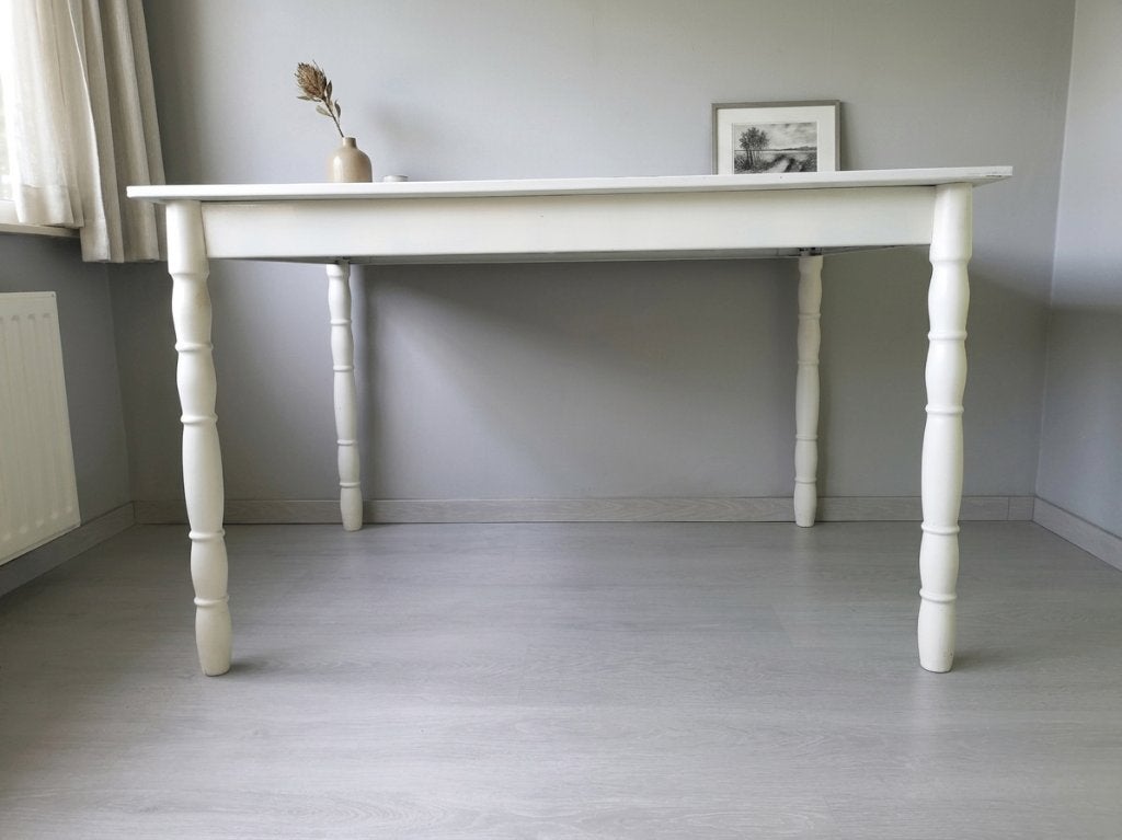Stevige wit gelakte houten tafel 80x120, Huis en Inrichting, Tafels | Eettafels, Ophalen, Gebruikt, 50 tot 100 cm, 50 tot 100 cm