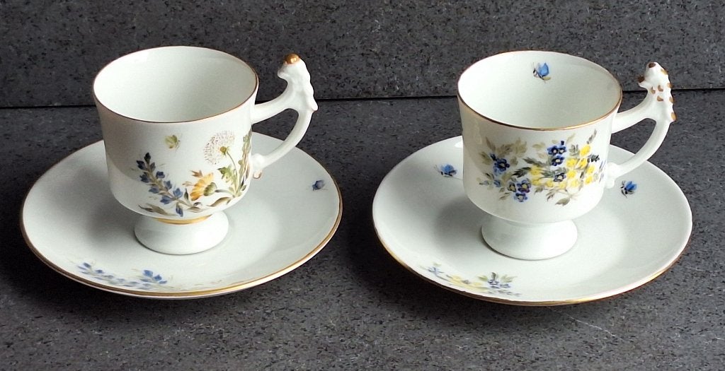 2 belles tasses avec soucoupe manufacture porcelaine Tettau, Collections, Enlèvement ou Envoi, Utilisé, Porcelaine, Tasse et/ou soucoupe