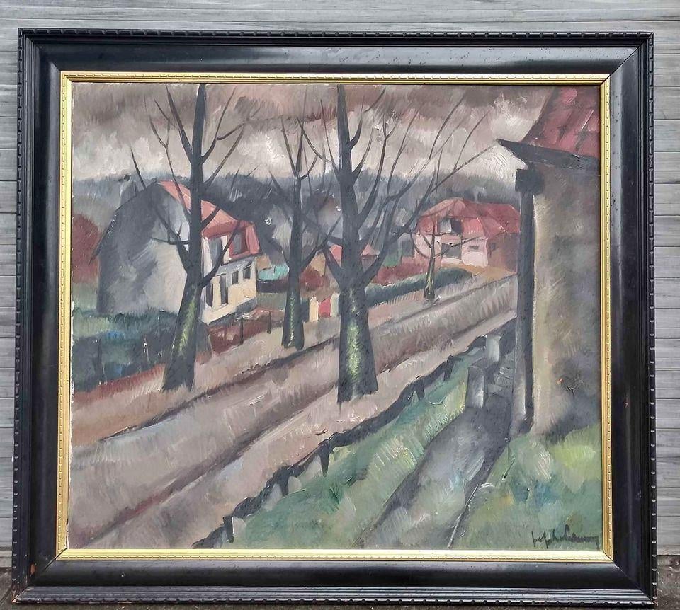 Huile sur toile ruelle signe Jef de pauw, Antiek en Kunst, Ophalen of Verzenden