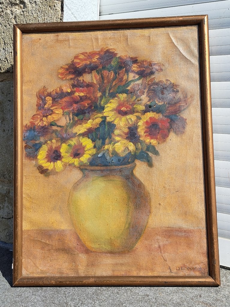 Huile sur toile encadre fleurs signe alfred duriau, Antiek en Kunst, Ophalen of Verzenden