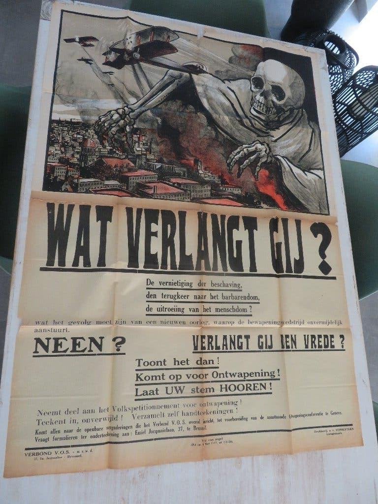 Poster Groot Volkspetitie ontwapening 1927 V.O.S. Skelet, Ophalen of Verzenden, Overige soorten, Foto of Poster