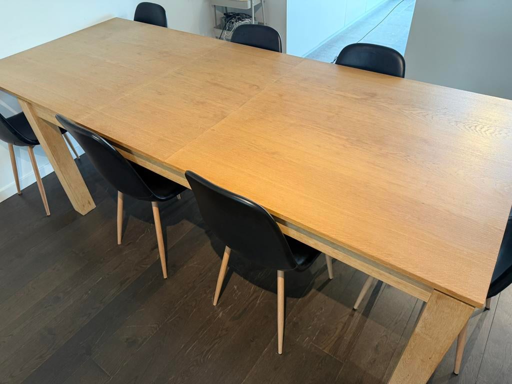 Gratis houten tafel 200x100, incl 8 stoelen., Ophalen, Gebruikt, 200 cm of meer, 50 tot 100 cm