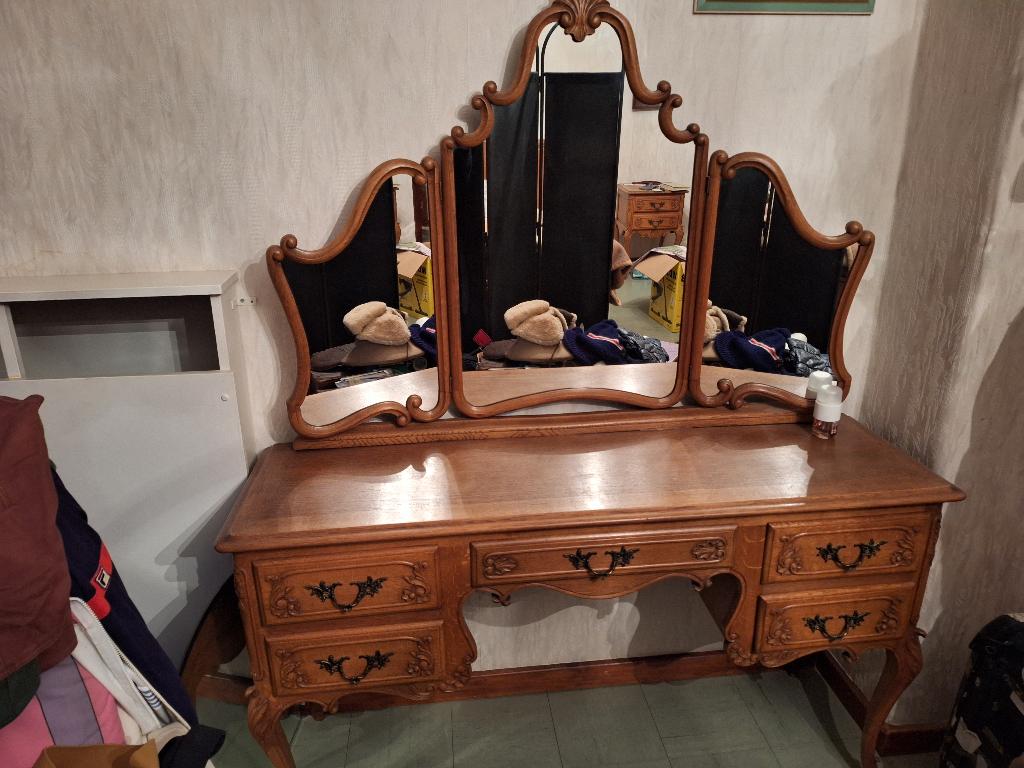 make-up tafel ( kaptafel) in eik met bijhorende zit, Antiek en Kunst, Ophalen