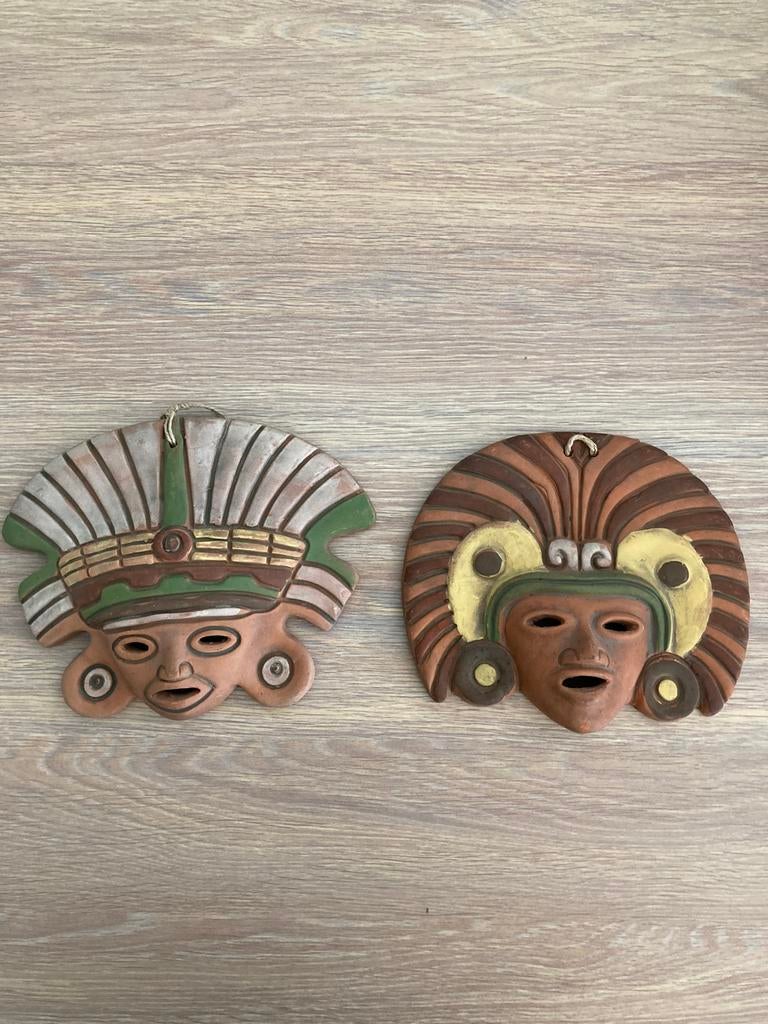 2 mexicaines en argile rouge murale tribale maya aztèque, Antiquités & Art, Enlèvement ou Envoi