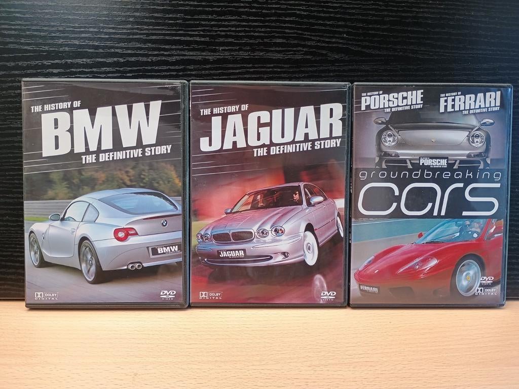 3 DVD-SET "THE HISTORY IF BMW - JAGUAR - PORSCHE/FERRARI", Alle leeftijden, Ophalen of Verzenden, Zo goed als nieuw