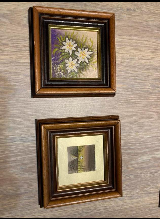 2 petites peintures de Deman Noel, fleurs d'Edelweiss, Enlèvement ou Envoi