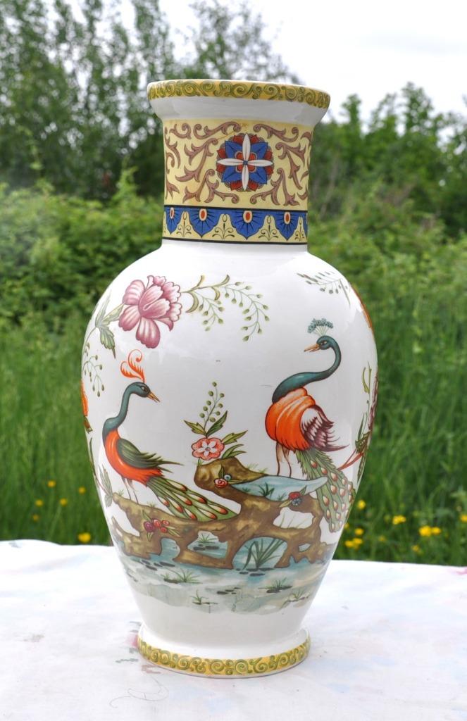vase en faience decor asiatique fleur et paon, Enlèvement ou Envoi