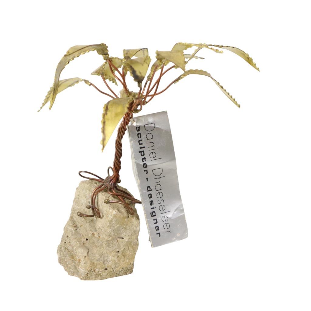 Koperen Palmboom op Rots Sculptuur Daniel D’Haeseleer 18cm, Antiquités & Art, Enlèvement ou Envoi