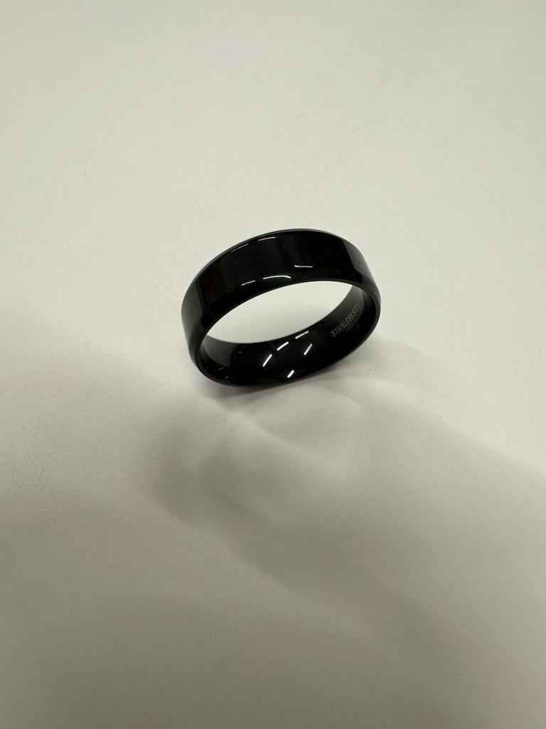 Bague taille 14 - acier inoxydable - noir brillant, Bijoux, Sacs & Beauté, Bagues, Enlèvement ou Envoi, Neuf, Noir
