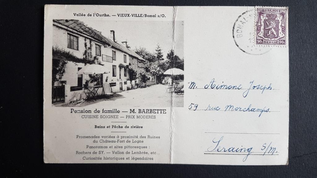 Vieux-Ville/Bomal Pension de famille M. Barbette, Enlèvement ou Envoi, 1940 à 1960, Affranchie, Luxembourg