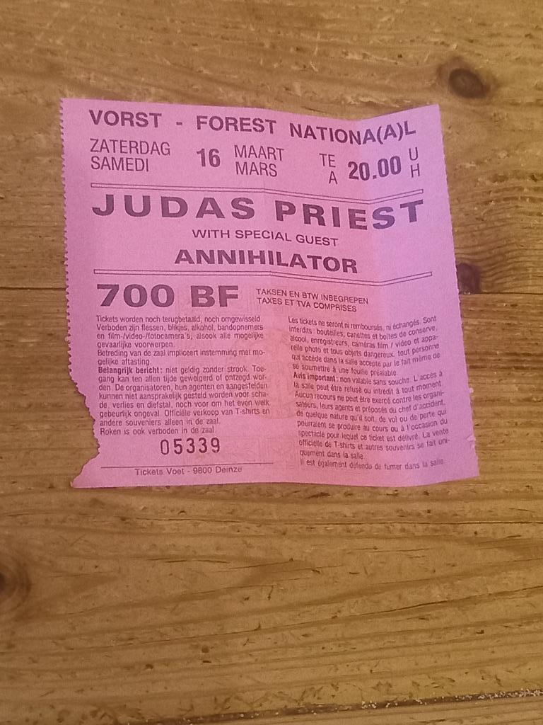 Ticket van Judas Priest, Tickets en Kaartjes, Eén persoon, Maart, Hard Rock of Metal