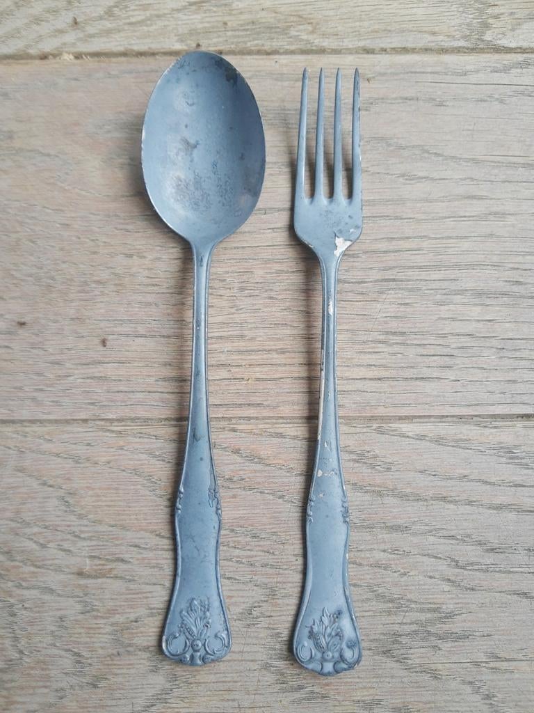 Antieke lepel en vork., Ophalen of Verzenden