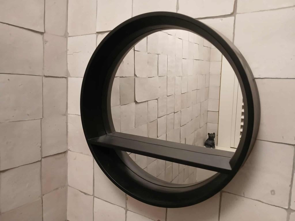 NIEUWE zwarte moderne ronde spiegel diameter 35cm, Ophalen, Minder dan 50 cm, Rond, Nieuw