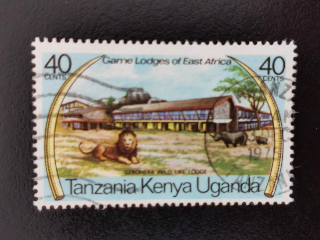 Kenya-Tanz-Uganda 1975 - safari herberg - wilde dieren, Ophalen of Verzenden, Gestempeld