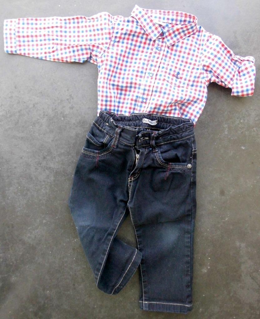 PETIT BATEAU Set van blouse en spijkerbroek PIERRE CARDIN Ma, Ophalen of Verzenden, Zo goed als nieuw, Setje, Jongetje
