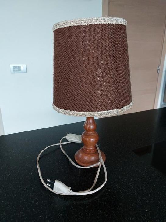 Vintage lamp met bruine stoffen lampenkap, Enlèvement, Comme neuf
