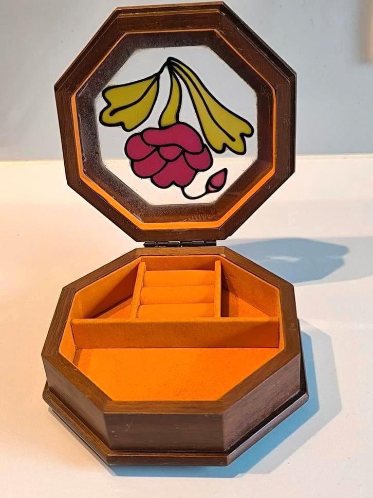 Vintage houten juwelenkistje, jaren 80, Ophalen of Verzenden