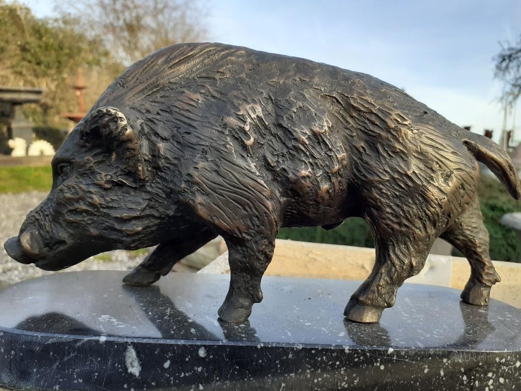 SANGLIER EN BRONZE SUR SOCLE EN MARBRE, Ophalen of Verzenden, Brons