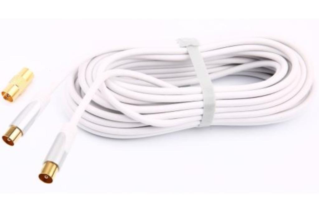 Câble antenne JVC 10 m Blanc Connecteurs Or, Enlèvement ou Envoi, Neuf, 5 à 10 mètres, Câble coaxial