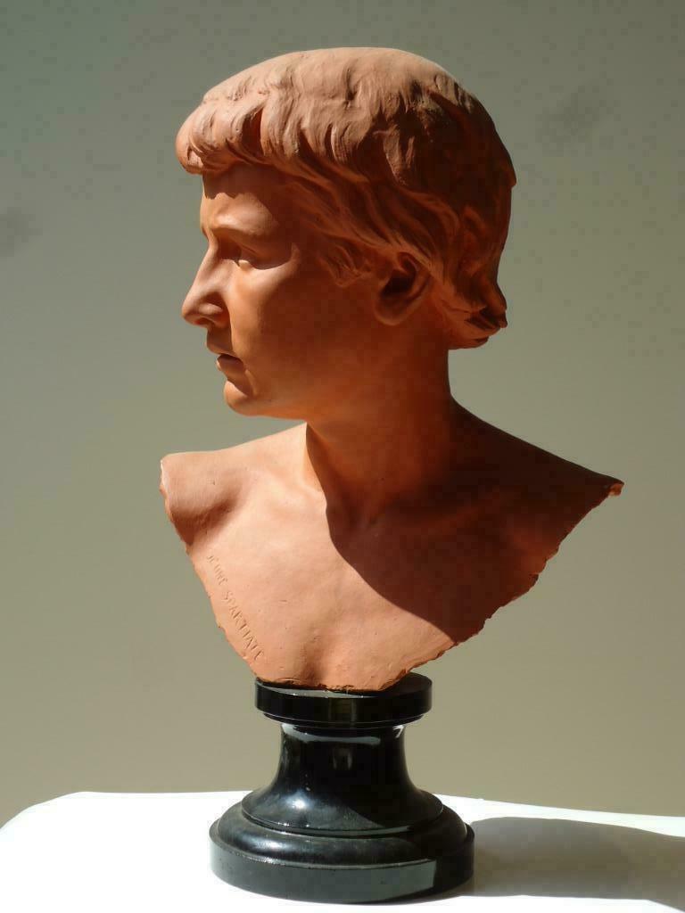 A. CATTIER °1830-1892 jonge Spartaan terracotta buste Hannon, Antiek en Kunst, Ophalen
