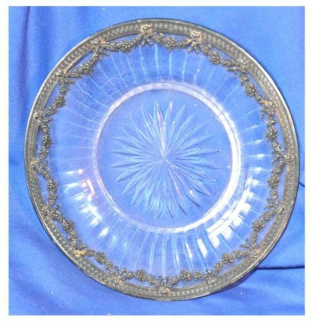 § vide poche cristal taille bordure louis16 metal argenté, Enlèvement ou Envoi