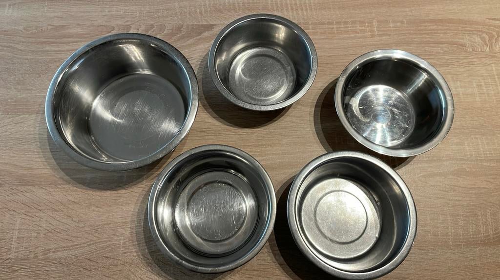 Honden eetkom 5 stuks inox, Ophalen of Verzenden, Gebruikt