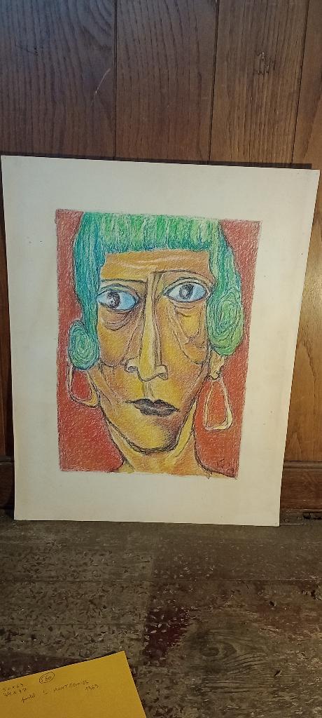 Pastelportrettekening gesigneerd Serge Montegnies,50x63,n560, Ophalen, Tekening, Gesigneerd