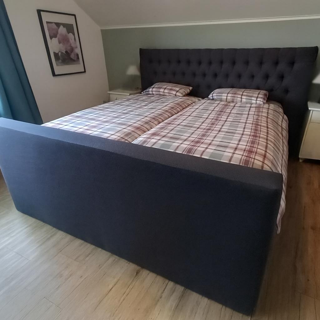 Boxspring King size 180x200 avec tête et pied de lit, Comme neuf, Enlèvement, 180 cm, 200 cm