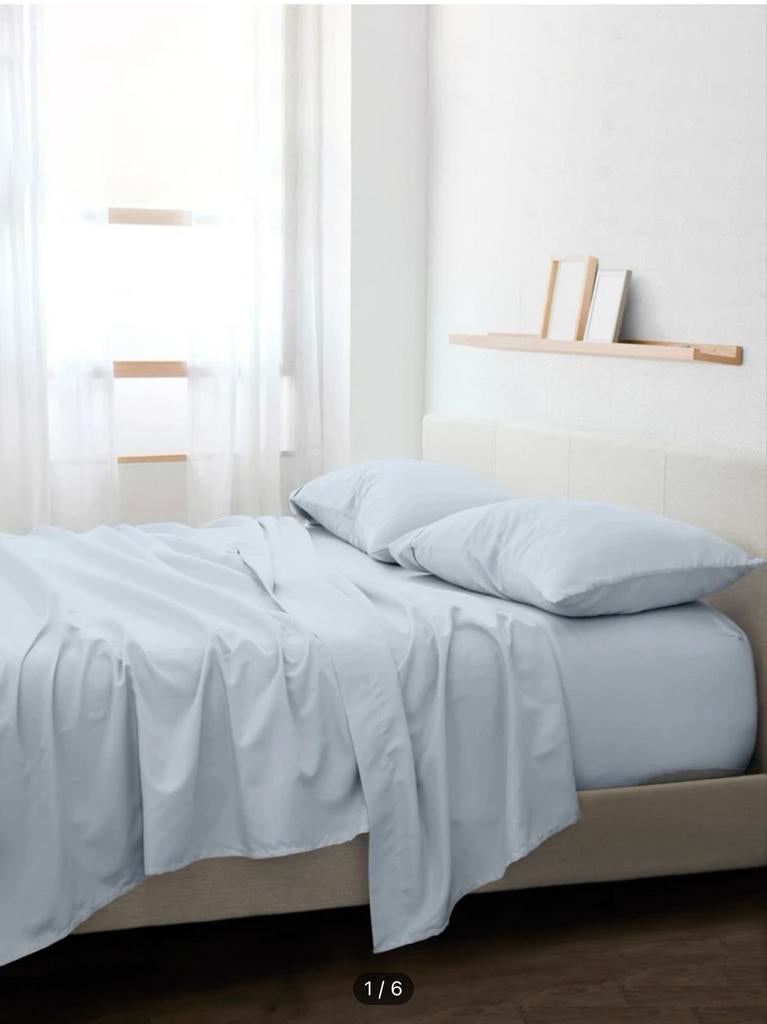 Ensemble draps de lit 160/200 bleu ciel, Neuf, Bleu, Oreiller