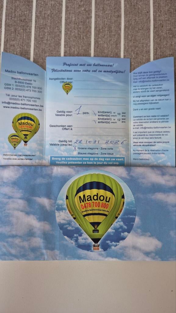 Vol en montgolfière pour 1 personne, Enlèvement