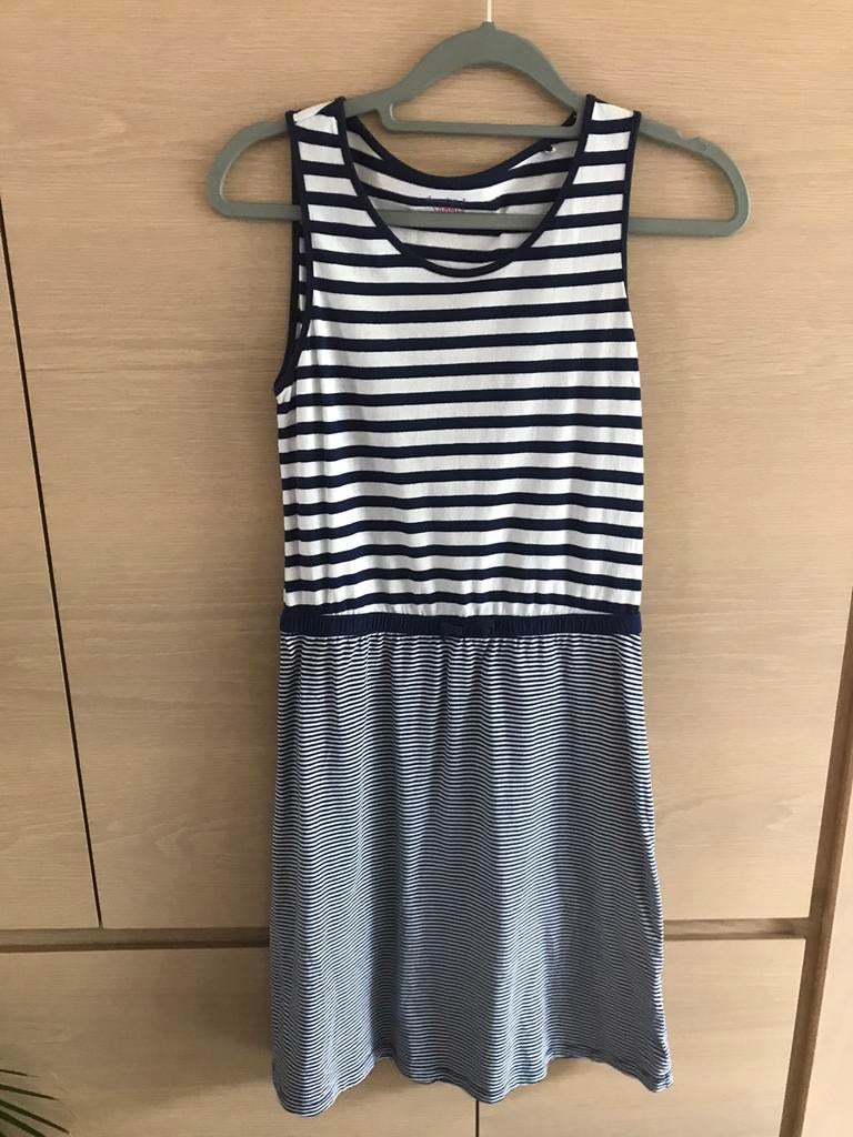 Wit/donkerblauw gestreept mouwloos kleedje - 158/164 - HEMA, Enfants & Bébés, Vêtements enfant | Taille 158, Robe ou Jupe, Enlèvement ou Envoi