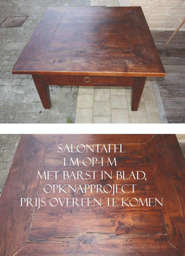 Salontafel 1m x 1m teak met schuif, Teck, 100 à 150 cm, Carré, 100 à 150 cm