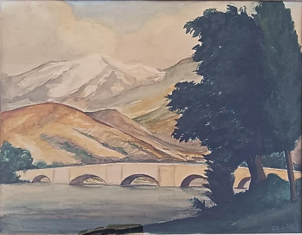 Theo Blondeel:  Rivierzicht 1971 (57 x 47 cm), Ophalen of Verzenden