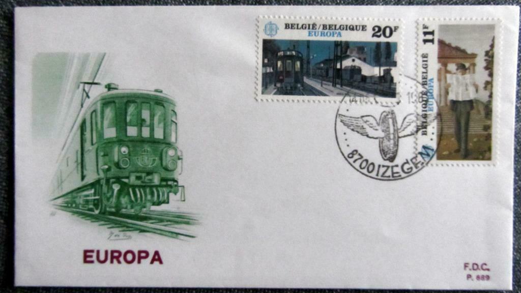 FDC-VERVOERMIDDELEN-TRAM-TREIN-AUTO-KOETS-FIETS- BELGIË, Ophalen of Verzenden, Gestempeld, Treinen