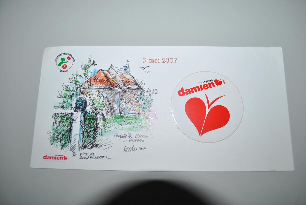 Belgique 2007 Carte + auto-collant Fondation Damien, Antiquités & Art, Envoi