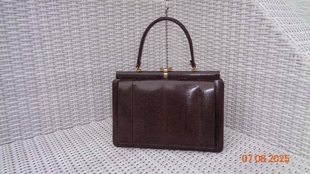 Vintage damestas: slangenleer, Handtassen en Accessoires, Tassen | Damestassen, Ophalen of Verzenden, Zo goed als nieuw, Bruin