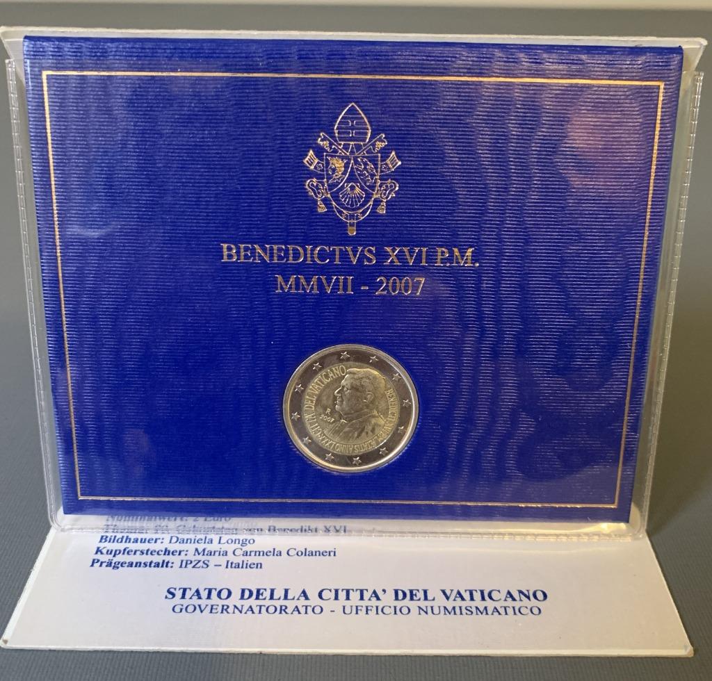 2 euro munt Vaticaan 2007 Pontifikaat Benediktus XVI, Postzegels en Munten, Ophalen of Verzenden, Vaticaanstad, 2 euro, Losse munt