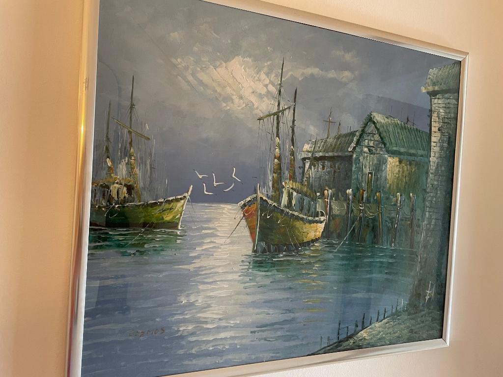 Schilderij op doek, boten op water, Ophalen of Verzenden