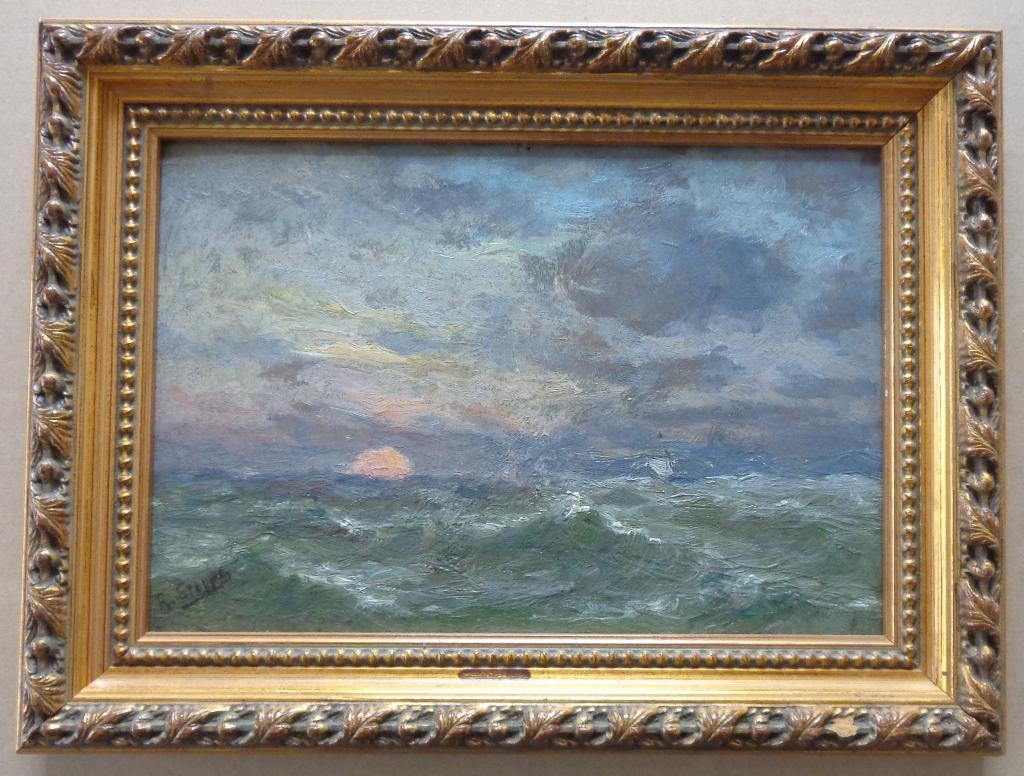 ROMAIN STEPPE / ZONSONDERGANG / OLIEVERF / 31x41cm / KADER, Antiek en Kunst, Ophalen of Verzenden